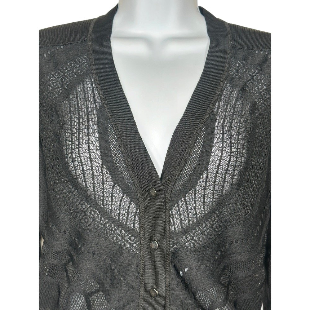 VTG Cache Cardigan Medium Black Sheer Lace Mesh V-Neck Button Front L/S Y2K 90s - Picture 4 of 8